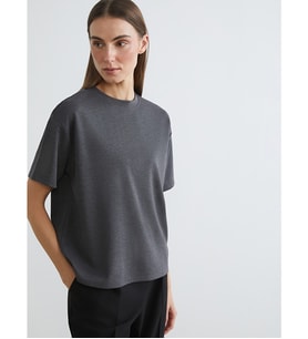 LCWAIKIKI Basic Antrasit Bisiklet Yaka Oversize Kadın Tişört