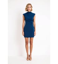 Kadın Kolsuz Dik Yaka Bodycon Mini Elbise Esnek Dokuma Astarsız Konforlu Kesim Günlük Rahat Modern