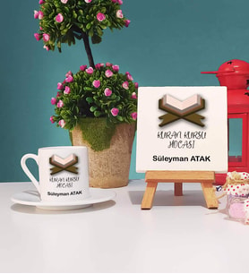 Kuran Kursu Hocası Türk Kahvesi Fincanı ve Dekoratif Taş Baskı Hediye Seti