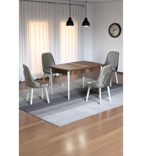 Monera Ceviz 80 x 132 Açılabilen Sunta Masa Metal Ayaklı Mutfak Masası Takımı 4 Cappucino Sandalye