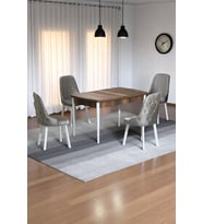 Monera Ceviz 80 x 132 Açılabilen Sunta Masa Metal Ayaklı Mutfak Masası Takımı 4 Cappucino Sandalye