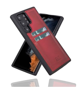 Bouletta Samsung Galaxy S22 Ultra Uyumlu Deri Kartlıklı Arka Kapak V4EF Kırmızı