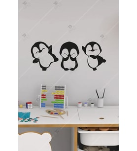 Penguen Çocuk Odası Duvar Dekor Hediyelik Eşya Ahşap Tablo (Siyah)