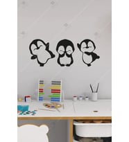 Penguen Çocuk Odası Duvar Dekor Hediyelik Eşya Ahşap Tablo (Siyah)