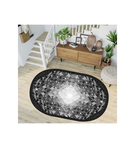 Eliana Home Baskılı, Yıkanabilir Kaymaz Taban Oval Halı LNA7267-SD1022 100x150 cm (Siyah)