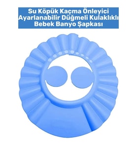 Premium Sağlıklı Malzeme Su Köpük Kaçma Önleyen Ayarlanabilir Düğmeli Kulaklıklı Bebek Banyo Şapkası