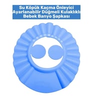 Premium Sağlıklı Malzeme Su Köpük Kaçma Önleyen Ayarlanabilir Düğmeli Kulaklıklı Bebek Banyo Şapkası