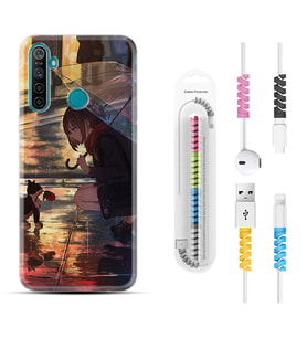 Realme 5i 5 Pro 6i 7 Pro 8 Kılıf Kablo Koruma Spiral Silikon Kız ve Kedi 1762