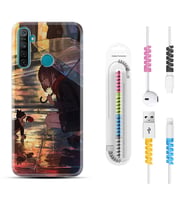 Realme 5i 5 Pro 6i 7 Pro 8 Kılıf Kablo Koruma Spiral Silikon Kız ve Kedi 1762