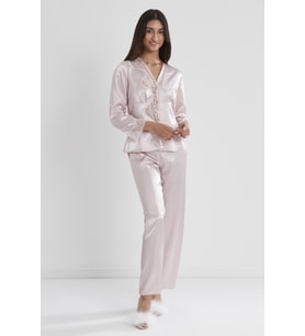 Saten Dantelli Pijama Takımı  (Pudra)