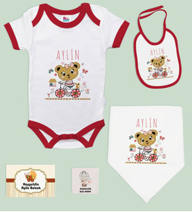 BK Kids Kişiye Özel İsimli 5 Parça Kırmızı Bebek Body Zıbın ve Battaniye Hediye Seti, Yeni Doğan Bebek Giyim Hediyesi-2