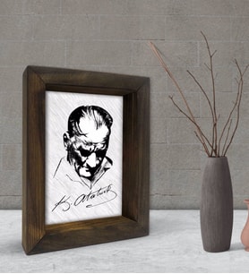 BK Gift Atatürk Tasarımlı Dekoratif Doğal Masif Ahşap Çerçeve 15x20cm-48 (Beyaz)
