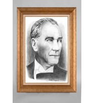 Altın Varaklı Çerçeveli Paspartulu Atatürk Tablo a567 (Gold)