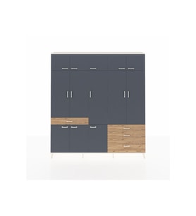 Arges Dolap 8 Raflı 4 Çekmeceli 3 Askılı 220x30x243 Aytaşı-Antrasit/Çam