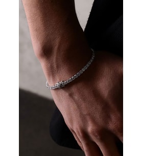 14 K White Gold Kaplama 925 Ayar Gümüş İri Tenis Su Yolu Bileklik (Beyaz)