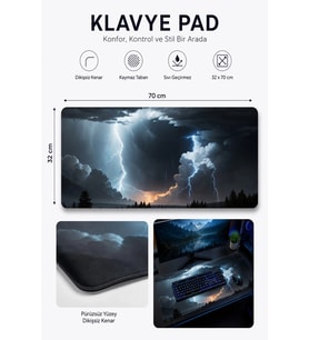 SonicTouch Ay Yıldızlı Fırtına Kaymaz Taban Pürüzsüz Yüzey Dikişsiz Gamer Klavye Mouse Pad 32x70cm