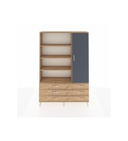 Arges Dolap 8 Raflı 6 Çekmeceli Tek Kapaklı  132x30x195 Çam-Antrasit/Çam