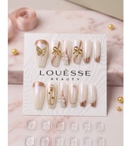 Louésse Golden Grace Takma Tırnak 12’li Beyaz Gold İnci Detaylı Elegant Mood Nail