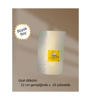 Özel El Dökümü Büyük Boy Silindir Mum – dekoratif Eskitme Tarzı  Krem  12 x 19 cm