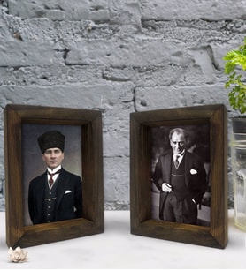 Bk Gift Atatürk Tasarımlı Dekoratif 2'li Doğal Masif Ahşap Çerçeve 15x20cm-5 (Beyaz)