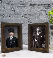 Bk Gift Atatürk Tasarımlı Dekoratif 2'li Doğal Masif Ahşap Çerçeve 15x20cm-5 (Beyaz)