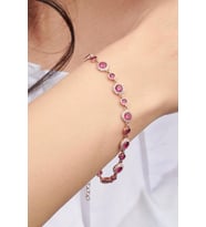 Gümüş Rose Kaplama Koyu Pembe Zirkon ve Yakut Taşlı Bileklik