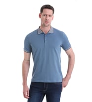 indigo Regular Fit Düz %100 Pamuklu Polo Yaka Tişört