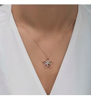 ?Gümüş Rose Renkli Taşlı Çiçek Kadın Kolye