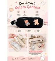 Sevimli Teddy Ayıcık Kanvas Çok Bölmeli Kalem Kutusu, Geniş Kapasiteli Organizer