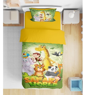 Animals Jungle Safari World 3D Dijital Baskılı Tek Kişilik Nevresim Takımı (Turuncu)