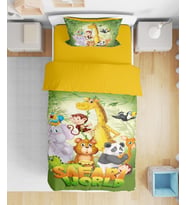 Animals Jungle Safari World 3D Dijital Baskılı Tek Kişilik Nevresim Takımı (Turuncu)