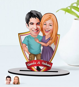 BK Gift Kişiye Özel İsimli Sevgililer Karikatürlü Ahşap Biblo Model-80
