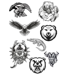 Siyah Beyaz Hayvanlar Sticker 8 Parça Telefon, Tablet, Defter, Laptop Sticker