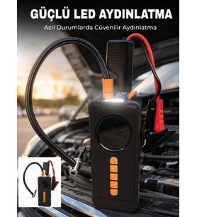 Dijital Lastik Şişirme Kompresörü Akü Takviye Powerbank LED Aydınlatmalı Acil Durum Cihazı