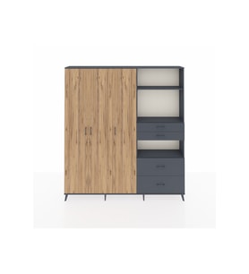 Arges Dolap 12 Raflı 4 Çekmeceli Tek Askılı 220x30x243 Antrasit-Çam/Antrasit