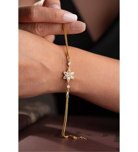 925 Ayar Gümüş İtalyan Zincirli Lotus Çiçeği 14 K Kaplama Bileklik