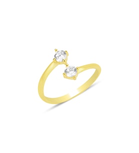 Gümüş altın yaldızlı zirkon taşlı üstten ayarlanabilir nova yüzük SGTL12239GOLD (Rose)