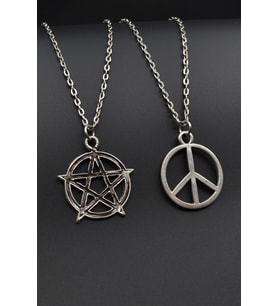 2'li Pentagram Wicca - Barış İşareti Peace Erkek Kadın Kolye Seti 925 Ayar Gümüş Kaplama
