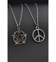 2'li Pentagram Wicca - Barış İşareti Peace Erkek Kadın Kolye Seti 925 Ayar Gümüş Kaplama