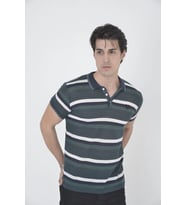Erkek Polo Yaka tişört Slim Fit Dokuma Çizgili Kısa kol T-Shirt - Haki