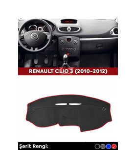 Renault Clıo 3 (2010-2012) 3d Torpido Koruma Kılıfı - Ön Göğüs Kaplama - Kırmızı Şerit