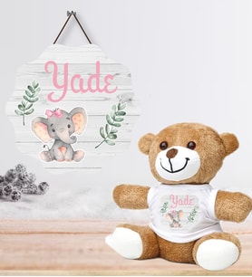Kişiye Özel Bebek Kapı Süsü ve Peluş Ayıcık Seti – Baby Shower / Hastane Odası