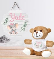Kişiye Özel Bebek Kapı Süsü ve Peluş Ayıcık Seti – Baby Shower / Hastane Odası