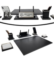 Prozenis PR47432 Lüks Krom Detaylı Avukatlara Özel Logolu İsimlikli Sümen Takımı Siyah Ofis Masa Seti (Siyah Gümüş)