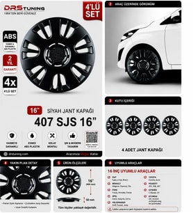 Opel Uyumlu 16 Inc Kırılmaz Parlak Siyah Jant Kapağı 1 Takım 4 Adet No:407