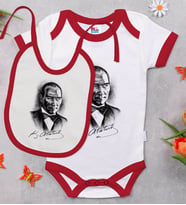 BK Kids Atatürk Temalı Kırmızı Bebek Body Zıbın ve Mama Önlüğü Hediye Seti-14