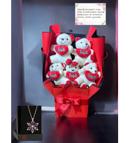 Kırmızı Love Ayıcık Buketi ve Lotus Kolye , Sevgiliye Hediye, Doğum Günü Hediyesi, Özür Hediyesi,