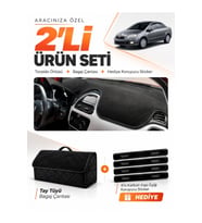 FIAT LİNEA URBAN (2015-2021) Uyumlu Torpido Örtüsü + Tay Tüyü Bagaj Çantası + Sticker Seti - Siyah