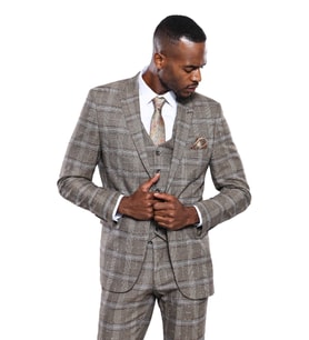 Kareli Slim Fit Bej Erkek Ceket - Wessi (Kahverengi)
