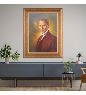 Altın Varaklı Çerçeveli Paspartulu Atatürk Tablo nl02A81 (Gold)